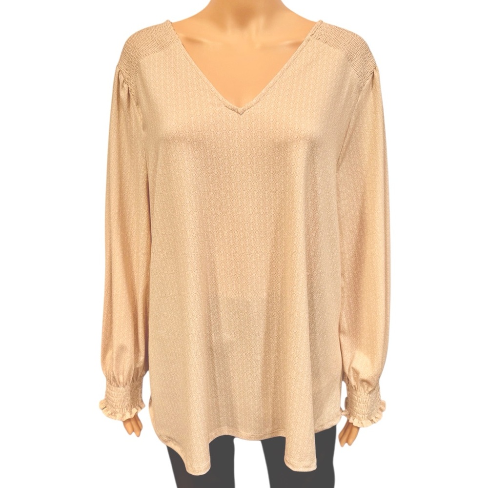 ADRIANNA PAPELL Floral Printed Long sleeve Knit Ruffle Neutral Blouse NWT 1X